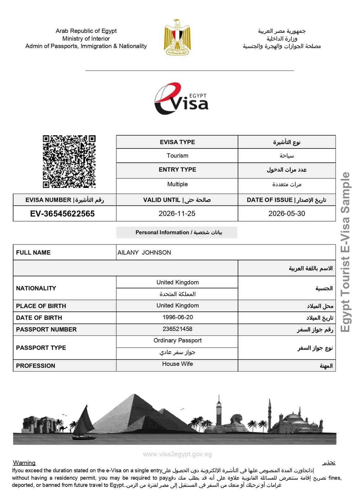 Electronic visa approval Egypt