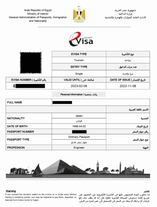 Egypt Tourist eVisa Approval