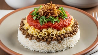 Kushari Egyptian rice lentil pasta dish