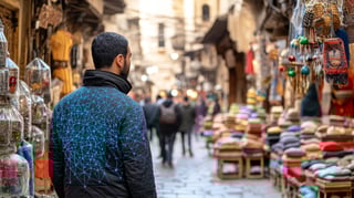 Man exploring Khan El Khalili Bazaar, Cairo