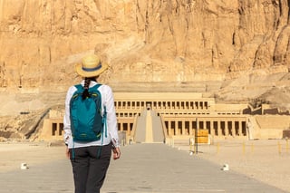 Woman Traveler At Temple Of Queen Hatshepsut Valley Of The Kings Egypt