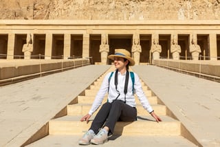 Woman Traveler At Temple Of Queen Hatshepsut Valley Of The Kings Egypt