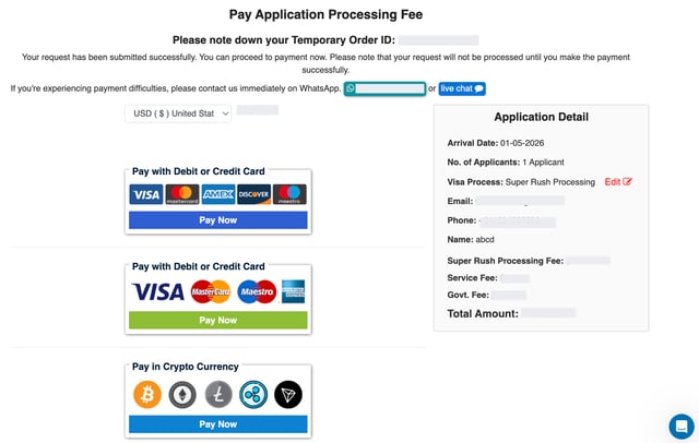 Egypt Evisa Application Processing Fee Payment