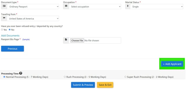 Egypt Evisa Processing Options