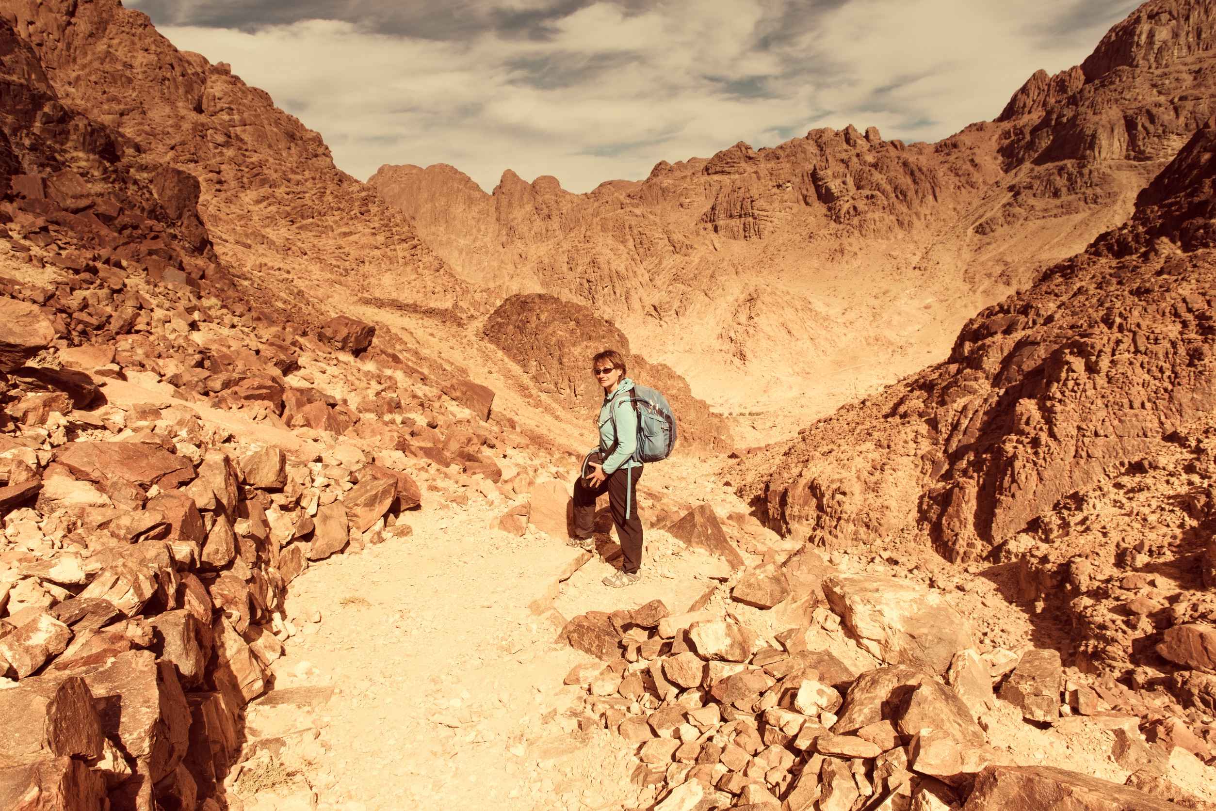 A Woman Hiking On The Sinai Trail In Egypt