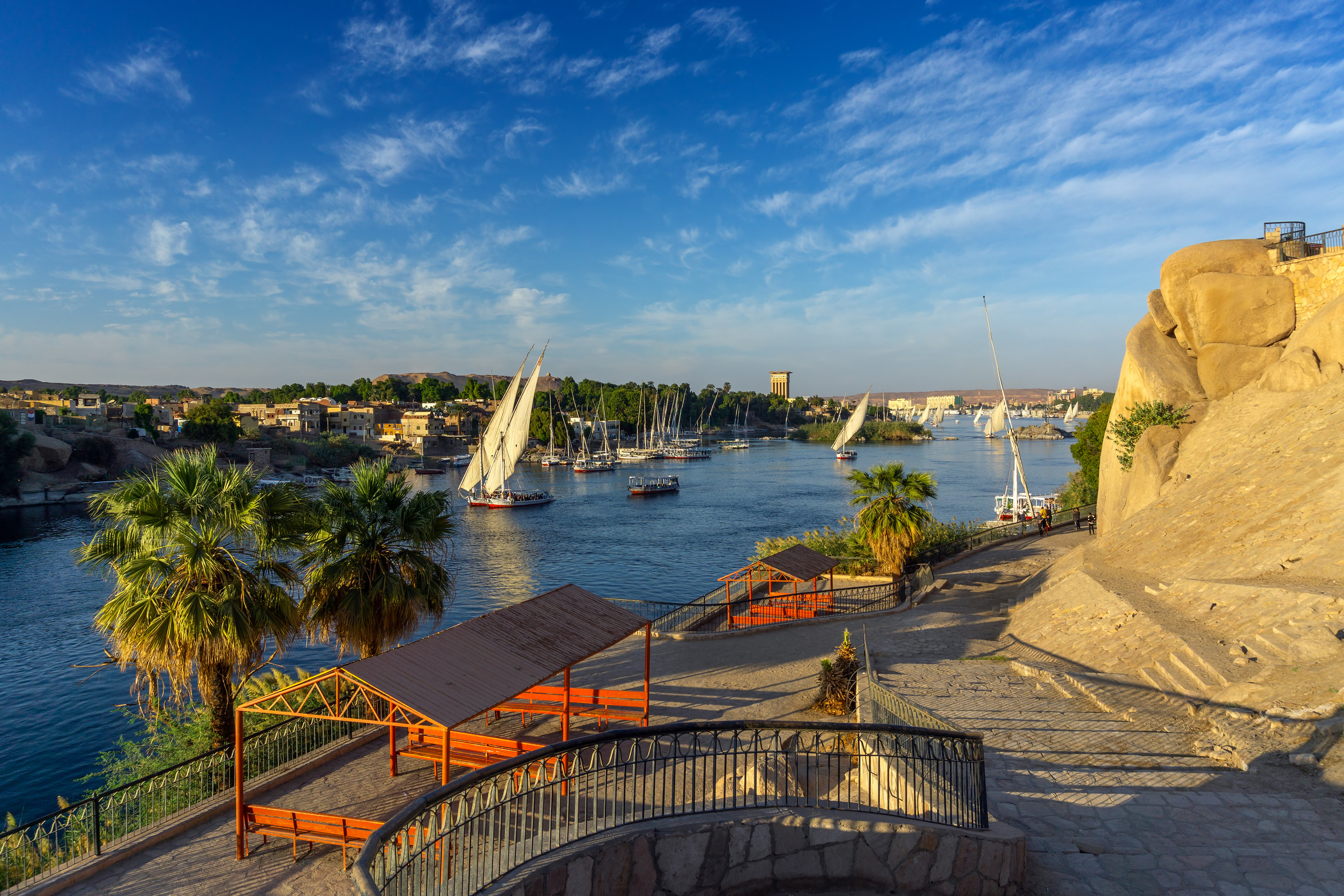 Boats on Nile river in Aswan