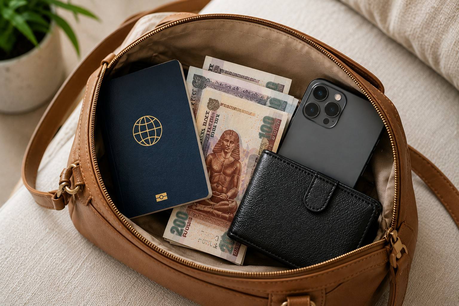 Passport Wallet And Travel Essentials Packed