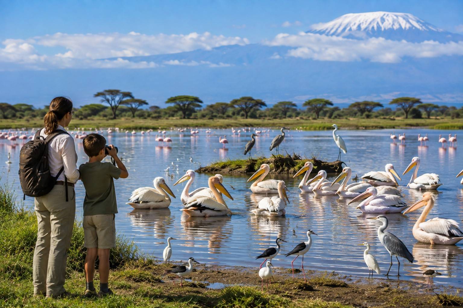 Pelicans And Waterbirds In Amboseli Wetlands
