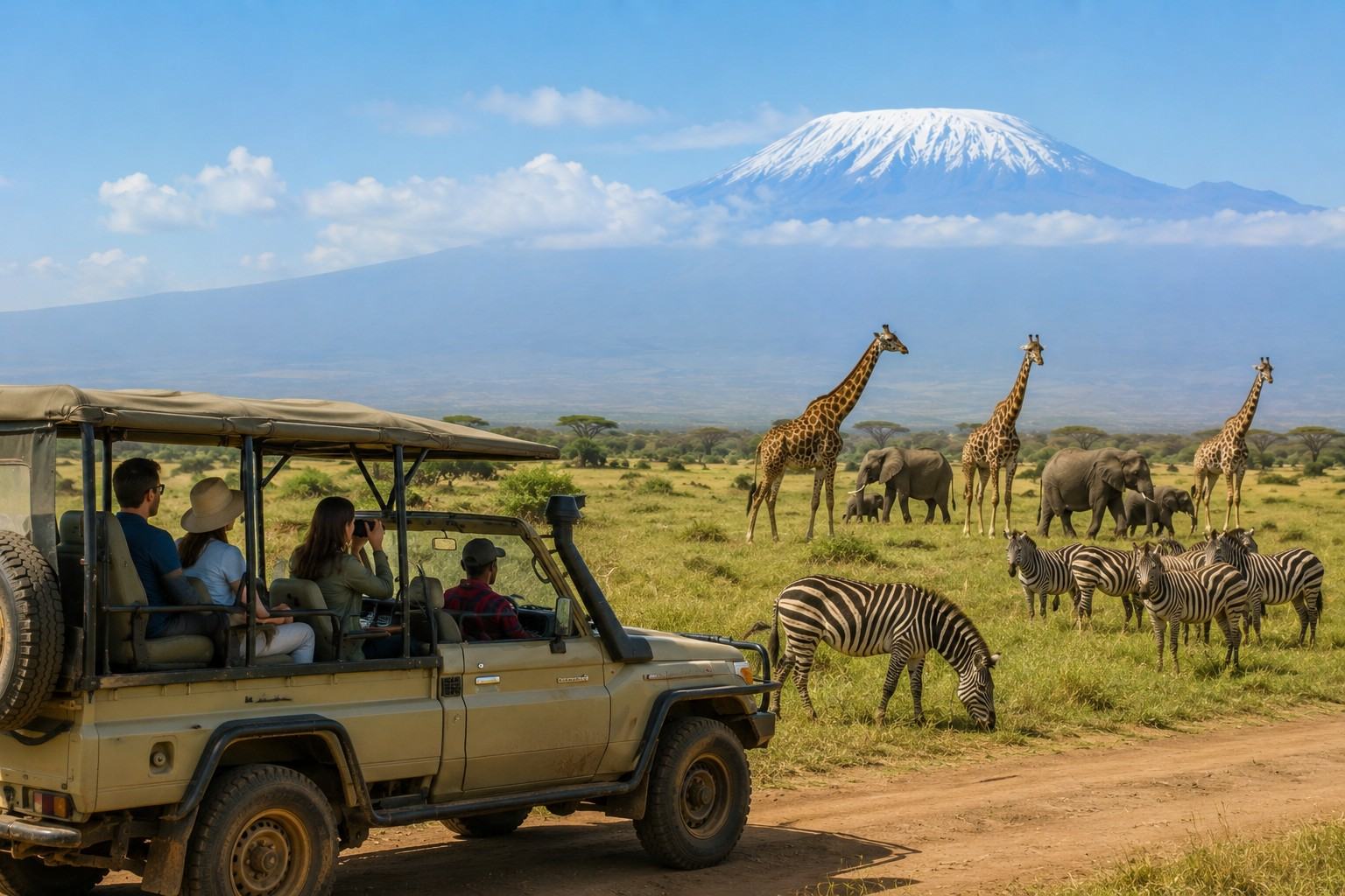 Safari Jeep Watching Amboseli Wildlife Together