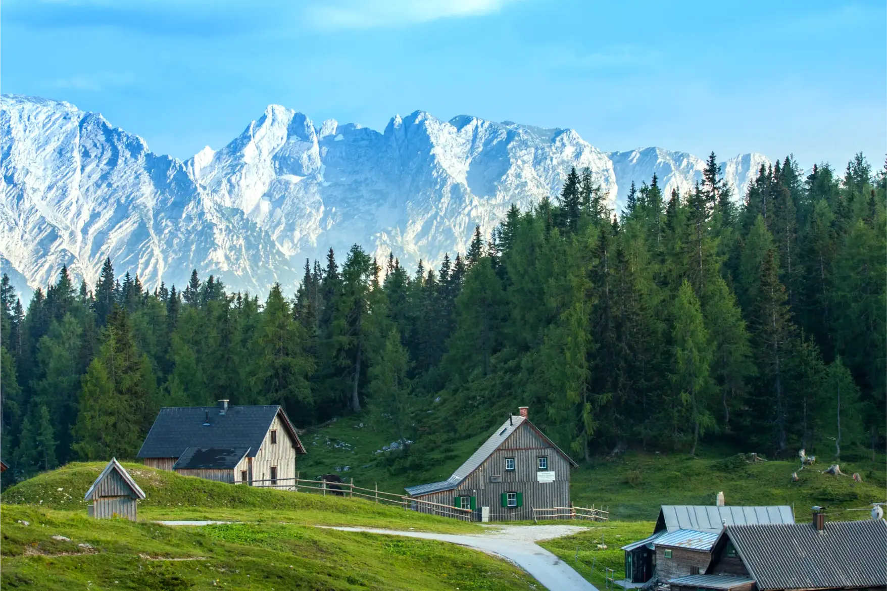 small houses in high mountains alps austria