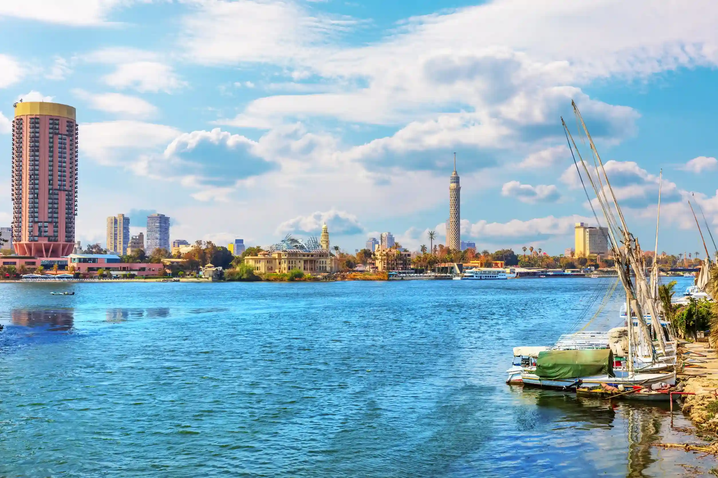 tower and hotels in the harbour of nile egypt