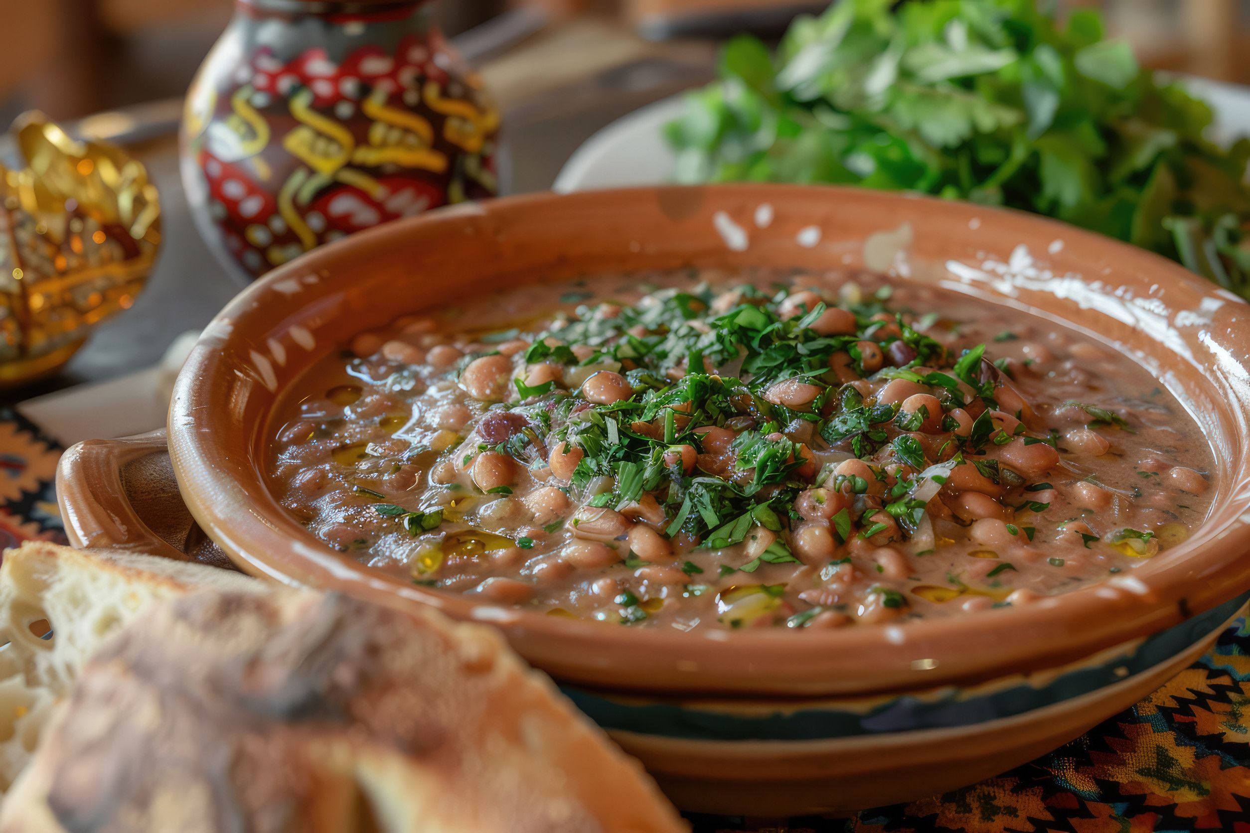 Traditionelles Ful Medames mit Brot