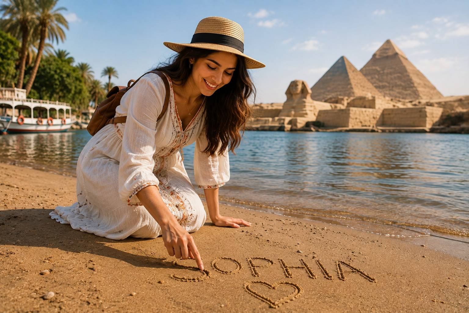 Traveller Writing Name On Egypt Beach