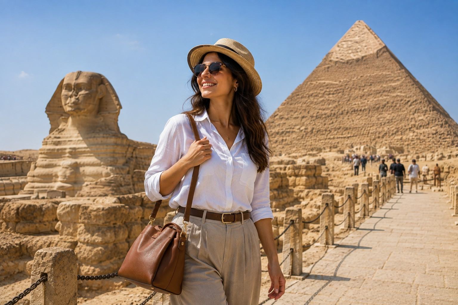 Woman Exploring The Giza Pyramids Egypt