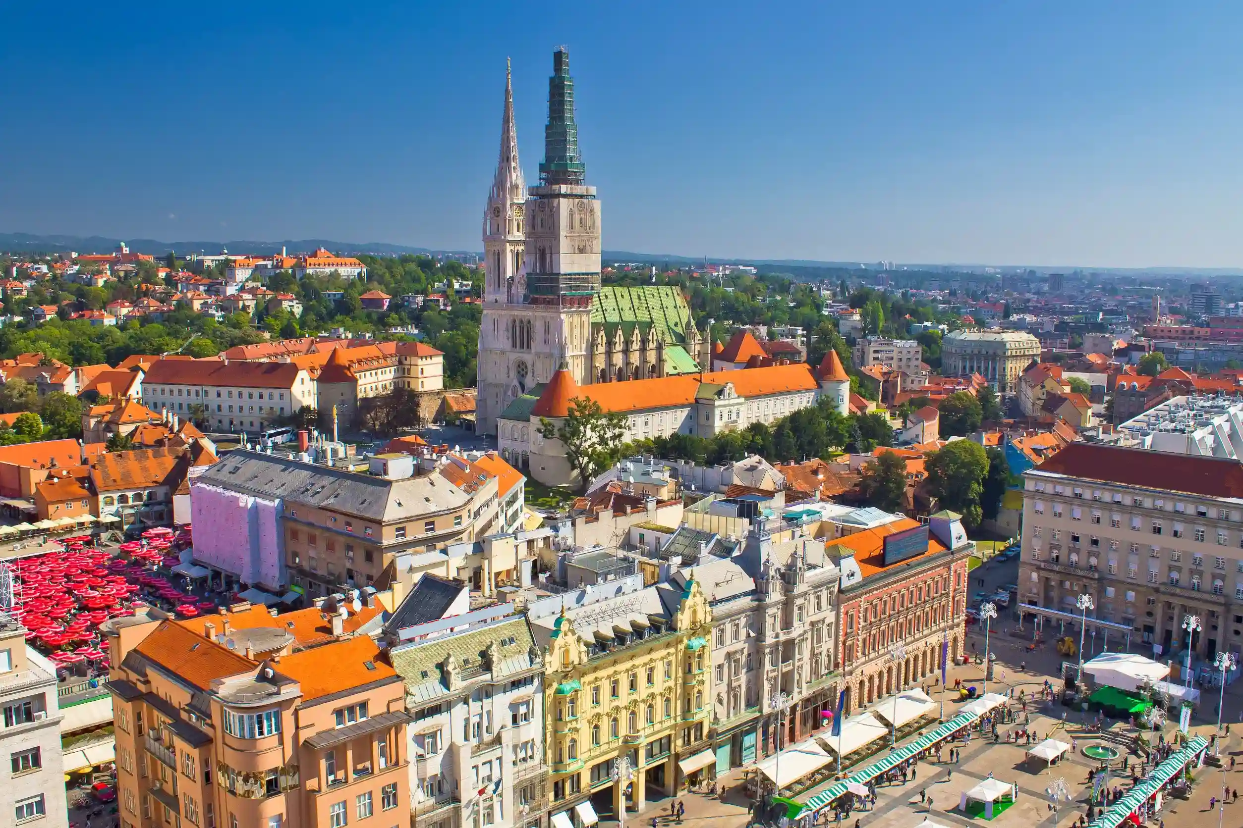 zagreb main square and cathedral aerial view croatia